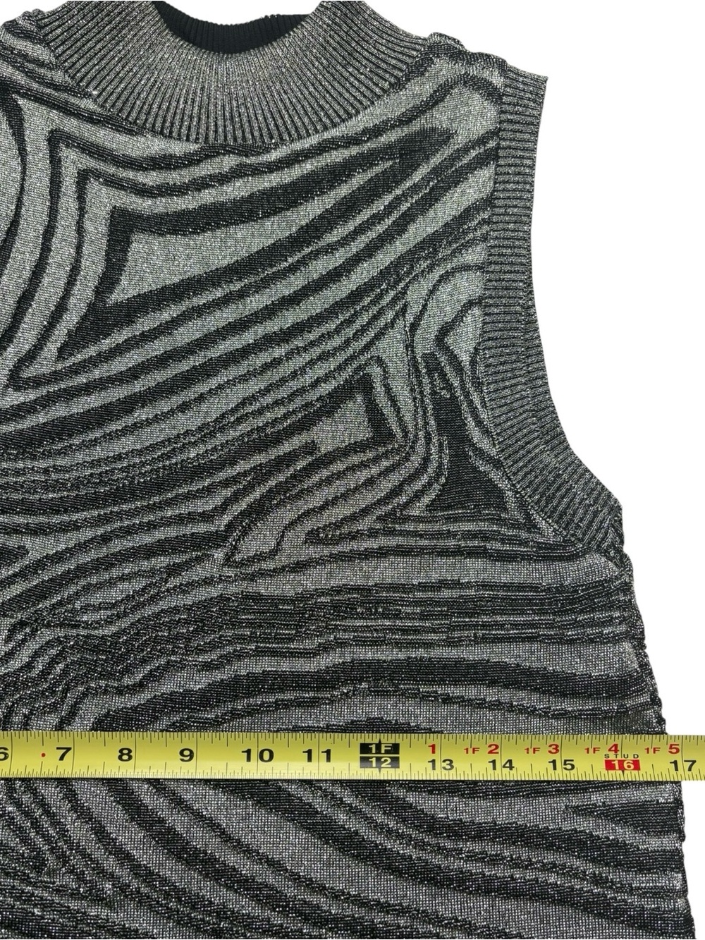 By Anthropologie Metallic Mock Neck Sleeveless Sweater Mini Dress Carbon S - Picture 8 of 12